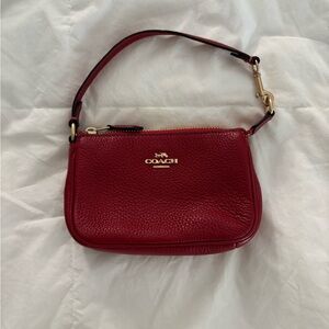 Coach Red Leather Wristlet with Gold Accents